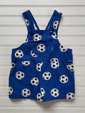 HANDMADE VGUC Boys Soccer Ball Print Shortalls Short Overalls Romper